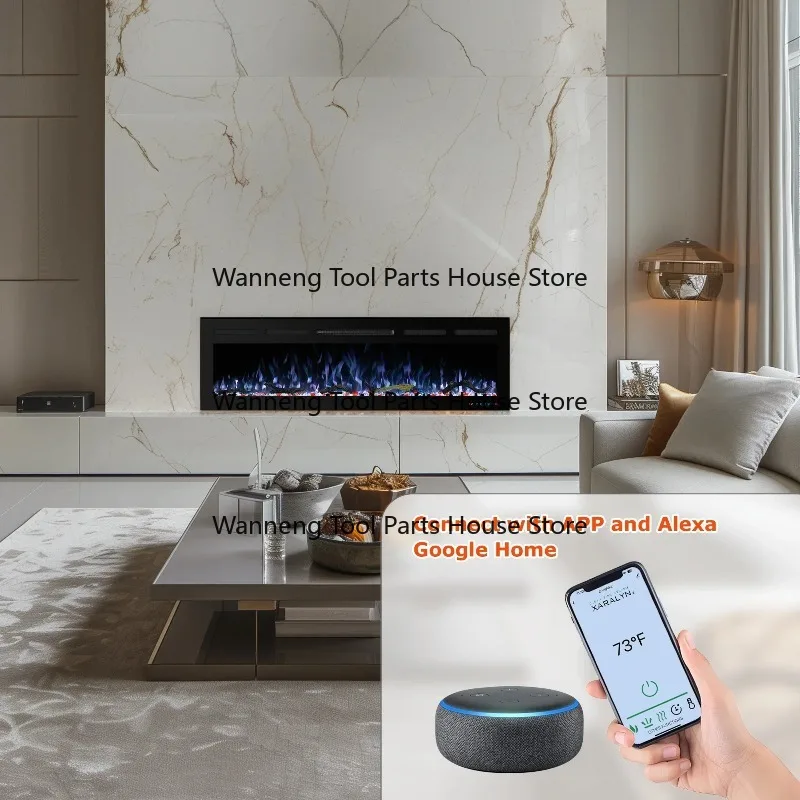 72 Inch Electric Fireplace with Multi-Flame Colors Wall-Mounted And Recessed Compatible with APP & Alexa Control
