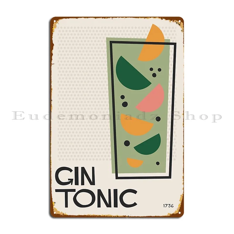 Minimalist Gin Tonic Cocktail Mid Century Modern Poster Metal Plaque Poster Cinema Cinema Designer Cinema Party Tin Sign Poster