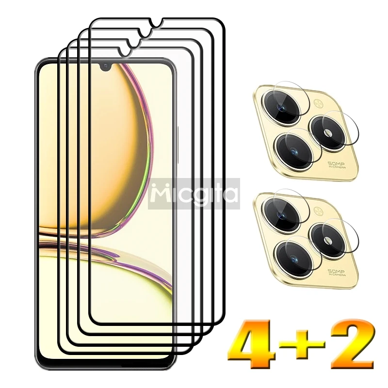 

4+2 Tempered Glass Protector For Realme C61 RMX3939 Screen Glass and Soft Fiber Camera film