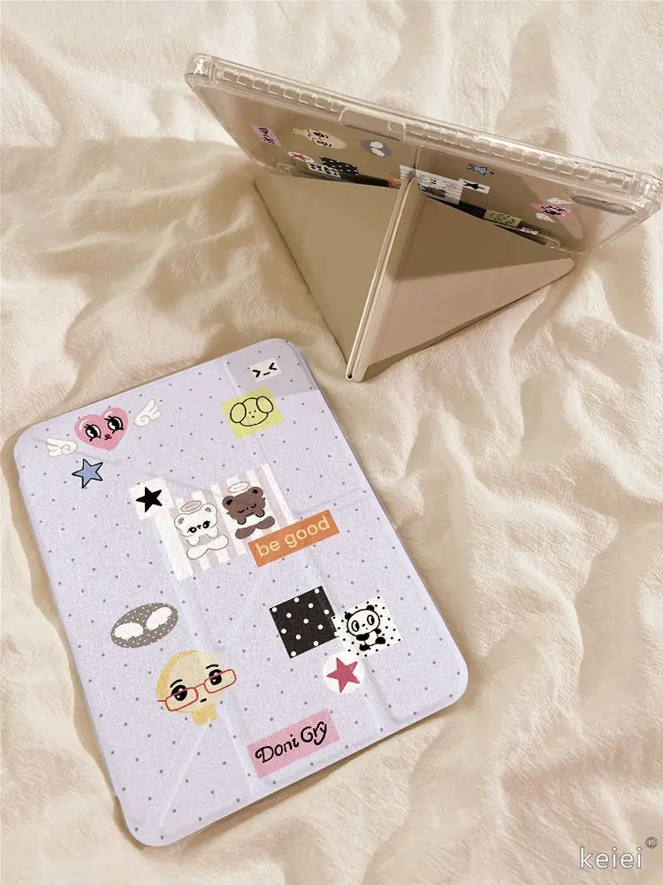 Cartoon Polka Dot Teddy Bear iPad Case For iPad Pro 11 13In 2025 iPad Pro 12.9in Air7 10th M4 M5 MINI 3-Y Fold Protective Cover
