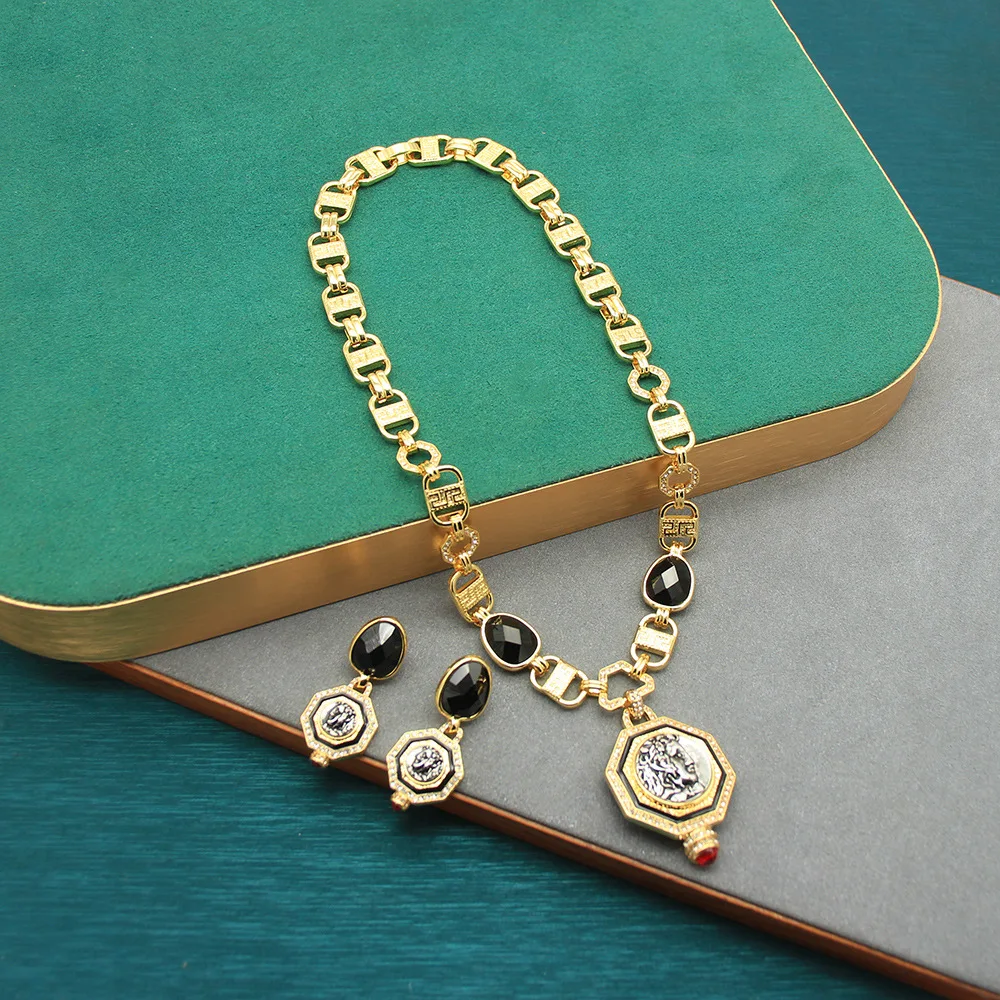 

Ancient Coin Jewelry Medieval Suitretro Ancient Gold Necklace Earrings Casualeasiest for Match Necklace Sweater Chain