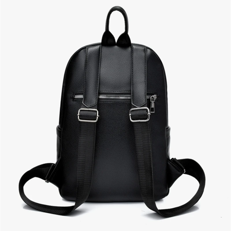 New Backpack Trend Design PU Leather Fabric Simple All-match Casual Retro Zipper Large Capacity Travel Schoolbag for Students