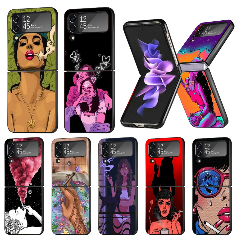 Lovelorn Smoking Girl Sad Phone Case For Samsung Galaxy Z Flip6 5G Flip5 Flip4 Flip3 ZFlip 6 3 4 5 Hard PC shockproof Back Cover