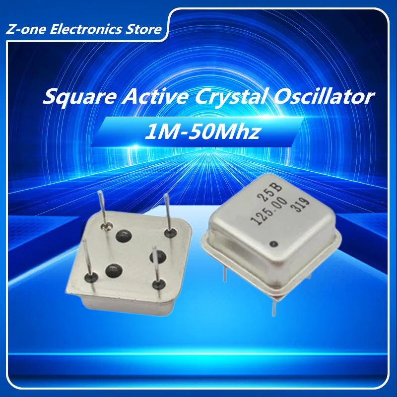 5PCS Square Active Crystal Oscillator 1Mhz 2m 4 6 8Mhz 10Mhz 11.0592m 12m 16m 22.1184  20M 24 25 27M 30 40 50MHZ DIP-4PIN