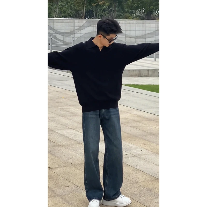 

Blue Fce Lined Straight Leg Jeans Men's Autumn Winter American Sle Trendy Brand Loose Fit Long Pants Cleanfit Fall Jeans