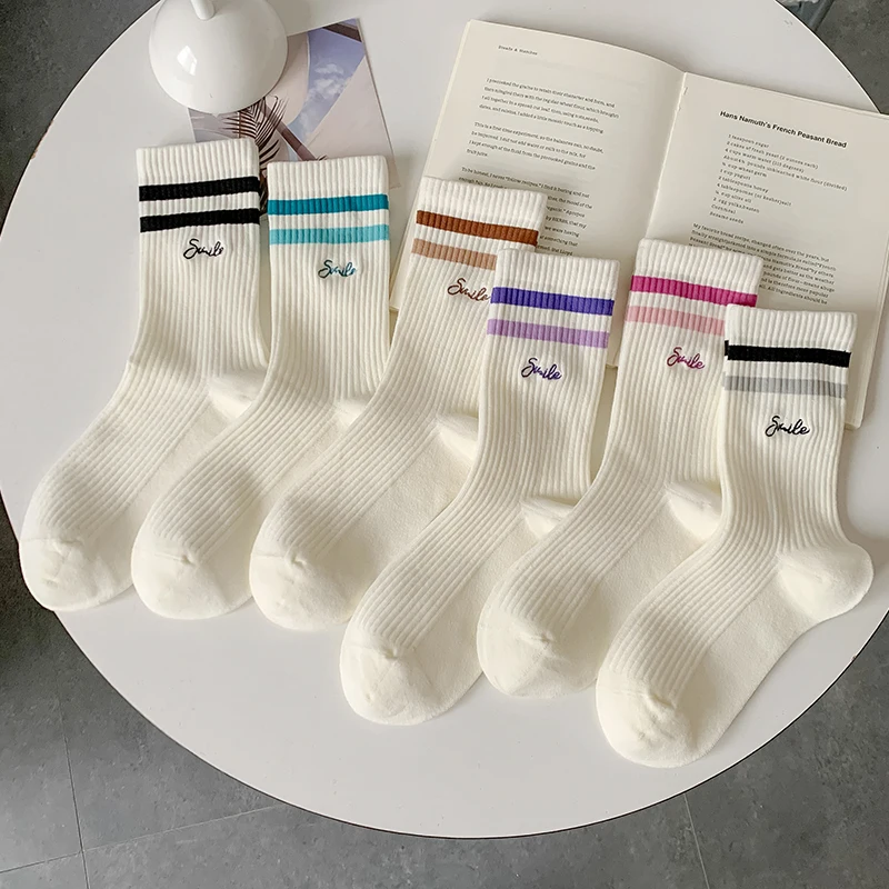 

Socks For Women New Spring Summer Girls Sports Mesh Socks Breathable Absorb Sweat White Simple Embroidery Striped Socks Female