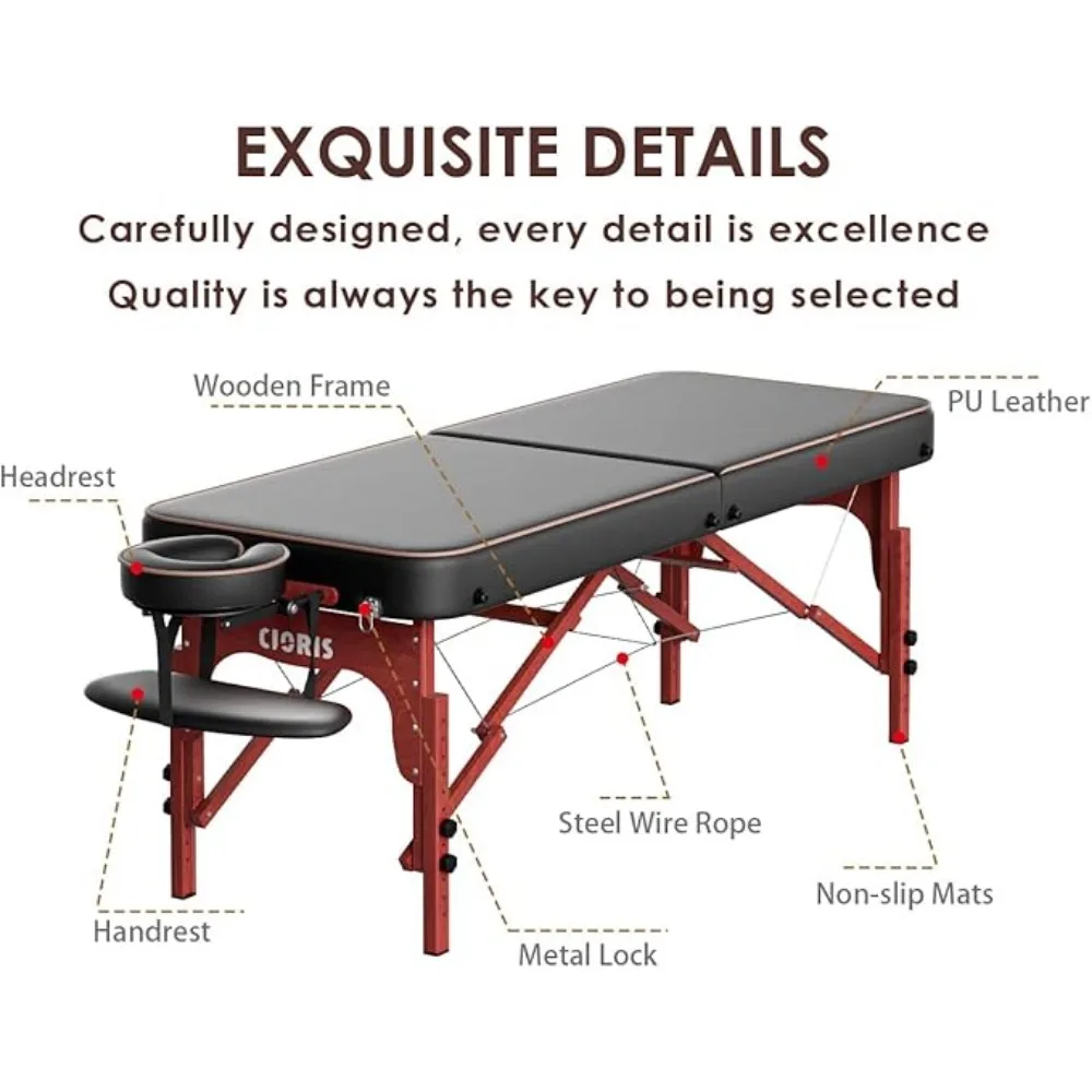 CLORIS 84" Professional Massage Table Portable Reinforced Wooden Leg Hold Up to 1100LBS 2 Folding Lightweight