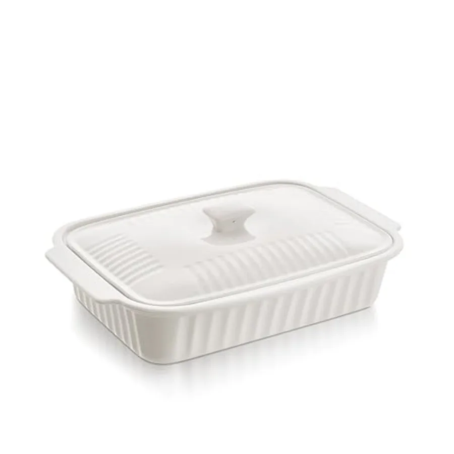 Bandeja para hornear grande con tapa, bandeja para lasagna de 5.5 cuartos con tapa, cacerola de cerámica de 13.5x9 pulgadas con tapa, apta para microondas y lavavajillas.