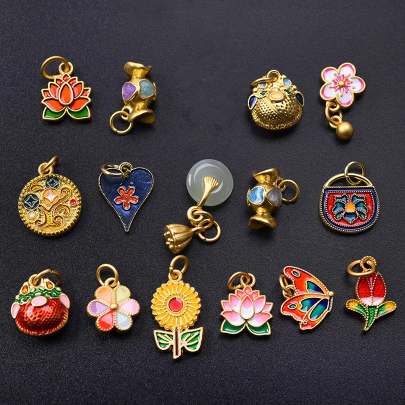 3Pcs/Lot Mix Styles Traditional Chinese Sakura Blossom Charms DIY Earrings Material Kawaii Lotus Sunflower Pendant Jewelry Bulk