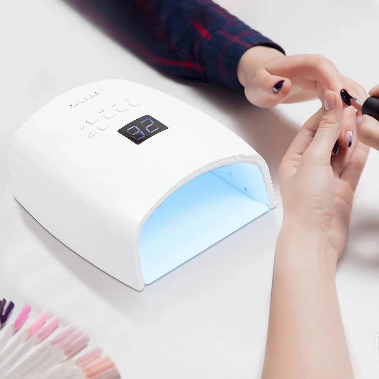 48W Cordless UV LED Nail Lamp Rechargeable Nail Dryer Auto Sensor Nail Lamp with 5 Timer Settings and LCD Display for Home