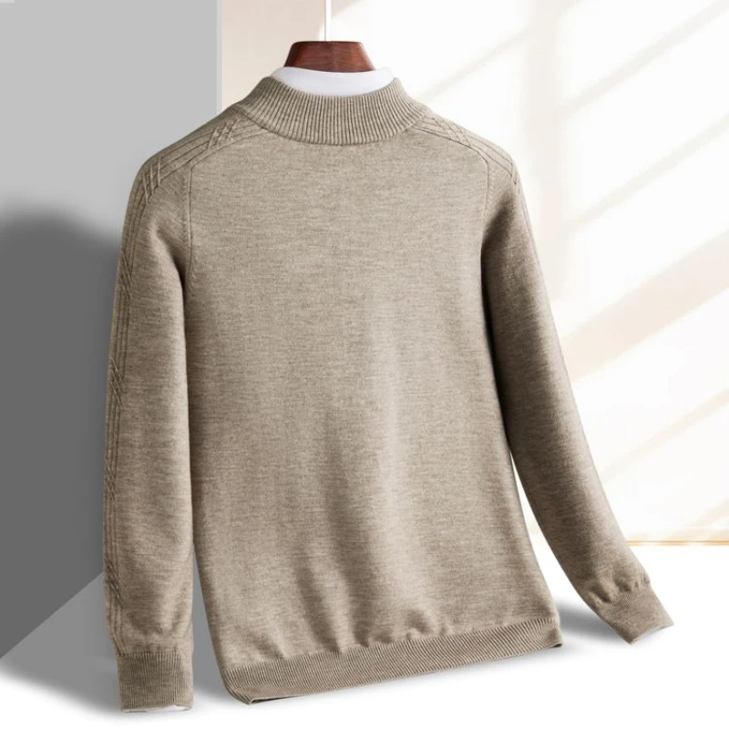 Men's Business Casual Solid Color Half-zip Stretchable Warm Knitted Sweater Daily Slim-fit Sweater M-4XL