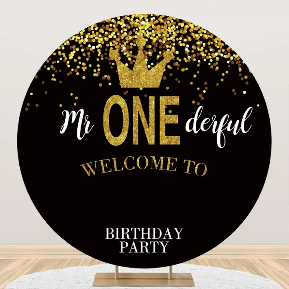 

Mr Onederful 1st Birthday Boy Backdrop Round Cover 1 Year First Birthday Decoration for Boy Party Circle Photo Background Cloth