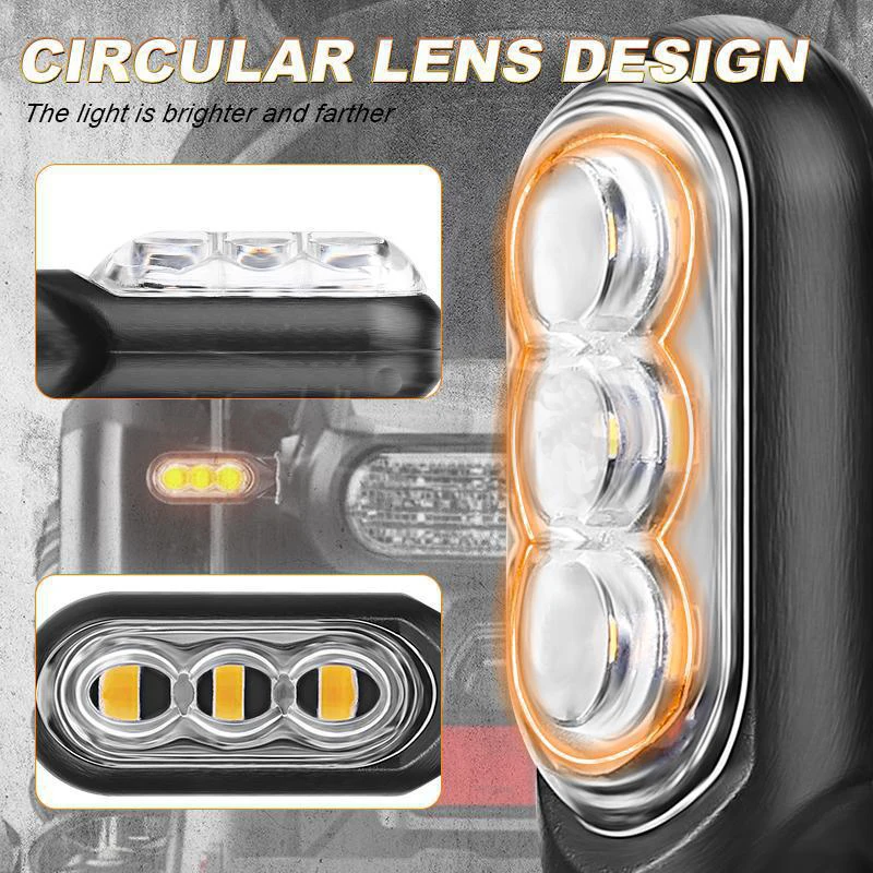 Mini Motorcycle LED Turn Signal Lights Dynamic Flowing Water Signal Lamp 12V 10mm Break Lamp 3LED Turn Light For Cafe Race