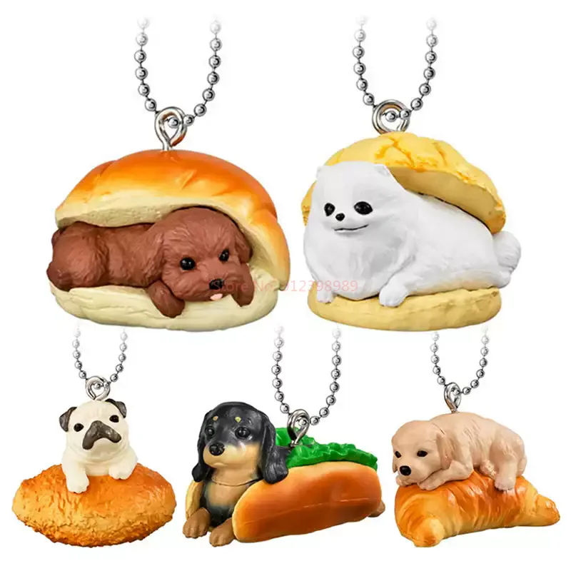 Bandai Original Gashapon Bread Dog Pomeranian Poodle Dachshund Figure Cute Animal Charm Kawaii Anime Keychain Pet Lover Gift