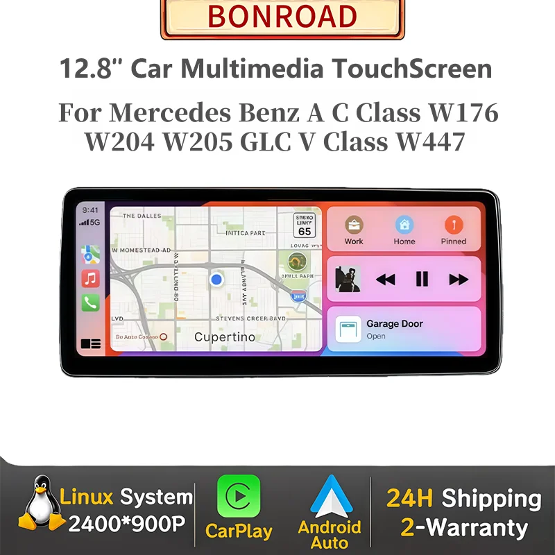 Bonroad 12.8'' Wireless CarPlay Android Auto Car Radio GPS For Mercedes Benz A C Class W176 W205 CLA GLA C117 X156 GLC X253 W447
