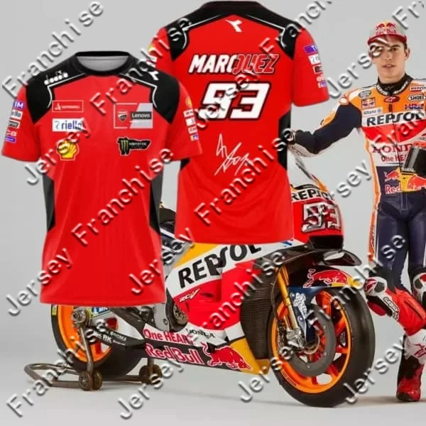 

2025 Men Women New Cycling Tee Motocross Loose Breathable Speed Drying Sports Shirt Marc Márquez 93 Extra Large Casual Tee Moto