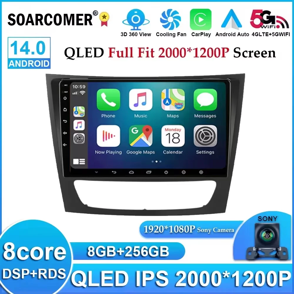 Android 14 For Mercedes Benz E-class W211 E200 E220 E300 E350 E240 E270 E280 CLS CLASS W219 Car Radio GPS Player DSP QLED Screen