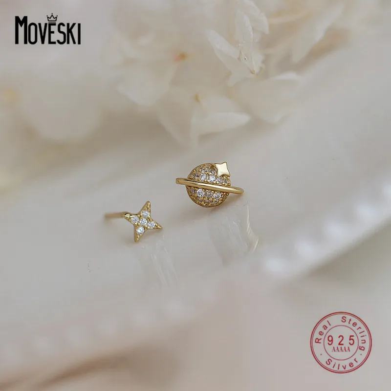 MOVESKI 925 Sterling Silver Exquisite Irregular Star Stellar Zircon Stud Earrings Women Personality Charm Birthday Jewelry Gift