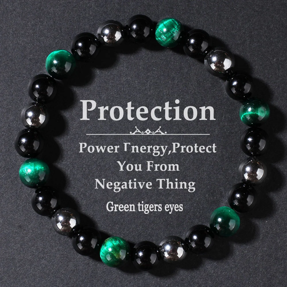 2026 energy Protection bracelet women men empath black onyx green tigers eye good luck healing bracelet string beads bangles