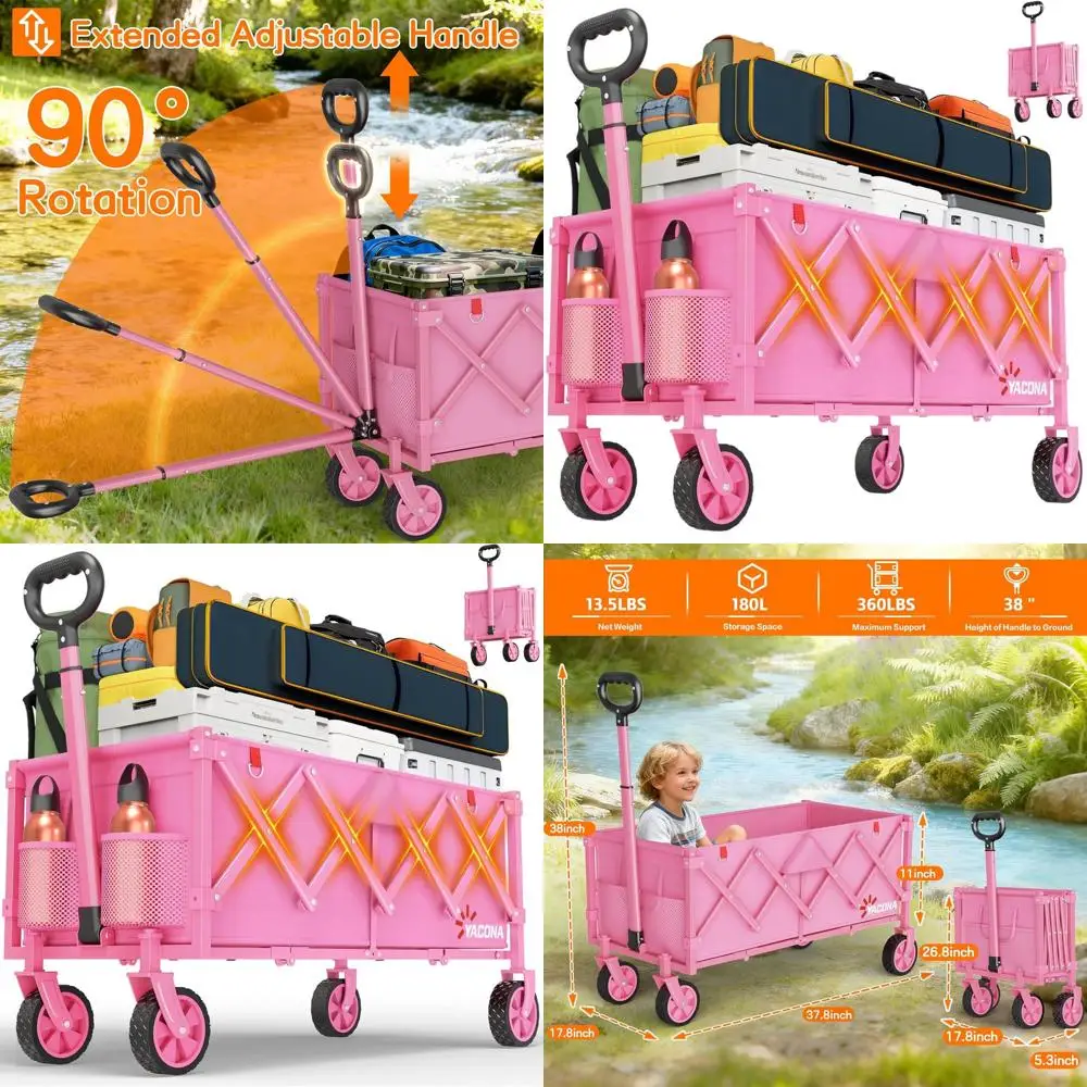 

Extra Long 35 Folding Utility Wagon, 360 lbs Capacity, Ideal for Outdoors, Shopping, and Sports