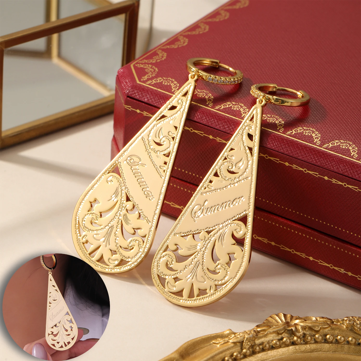 

Персонализированные серьги с именем на заказ, серьги из нержавеющей стали с глубокой гравировкой имени, рождественские украшения, подарок на день рождения для женщин