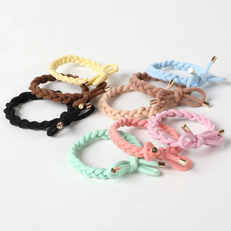 20PCS 8mm Wide Knotted Bows Braided Elastic Hair Bands Golden Caps Hair Ties Elasticity Ponytail Holder Hair Scrunchies