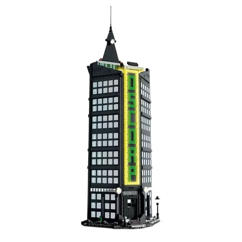 City Skyscraper Black Tower Model Building Blocks Toy with LED MOC Street View High Building DIY Bricks Toys for Kid Girl Gift