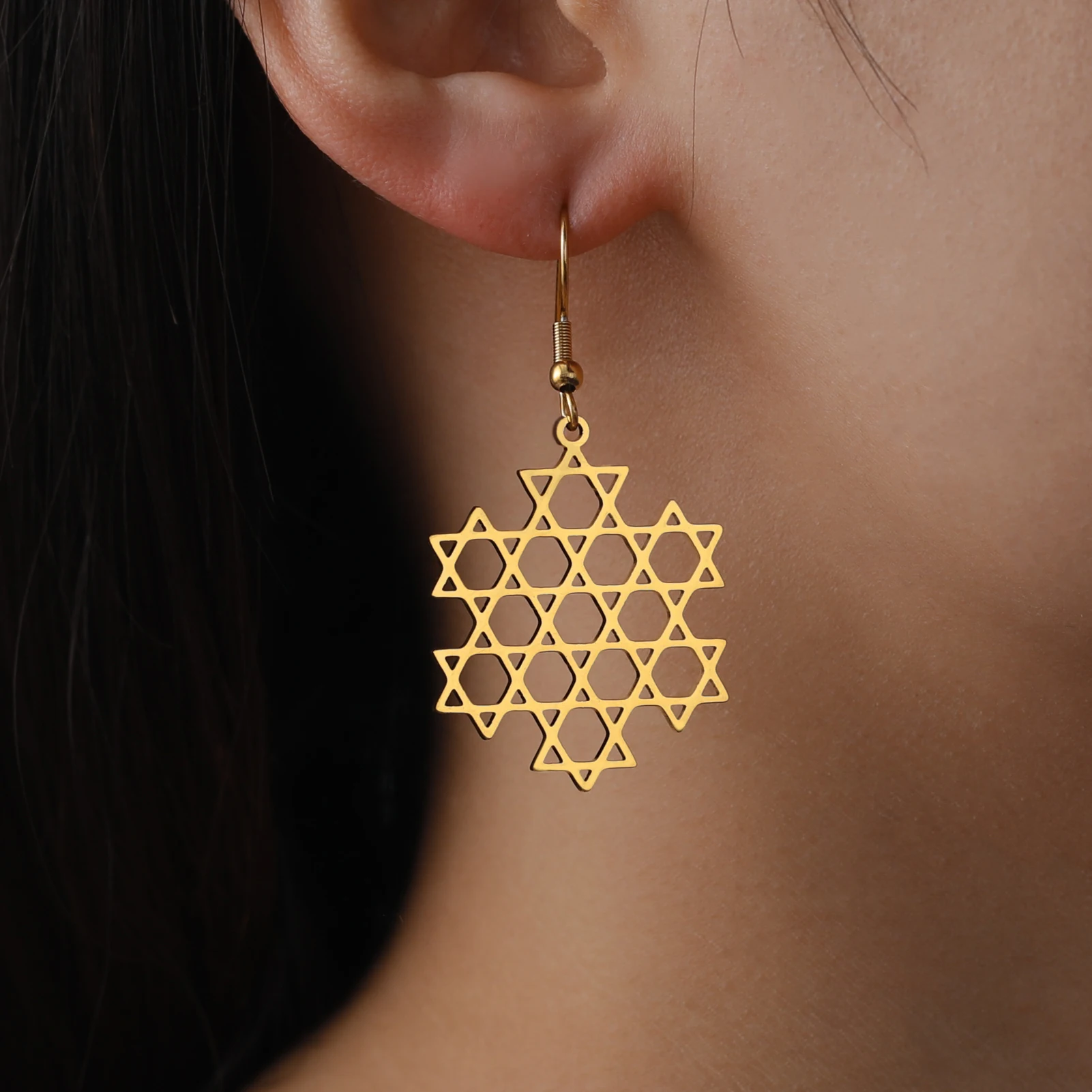 Skyrim Star of David Hexagram Earring Stainless Steel Six-pointed Star Israel Jewish Judaism Drop Earrings Jewelry for Women