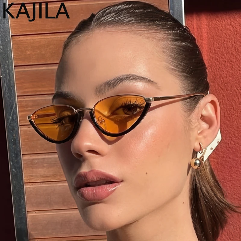 

Vintage Sexy Small Frame Cat Eye Punk Sunglasses Women 2026 Luxury Design Steampunk Metal Sun Glasses Lady Half Outdoor Shades