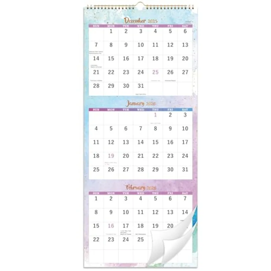 2026 Calendar 3 Month Wall Calendar 2026 Display Folded in a Month Wall Calendar 2026 Jan. 2026 Dec. 2026 11" x 26" 3 Month Ver