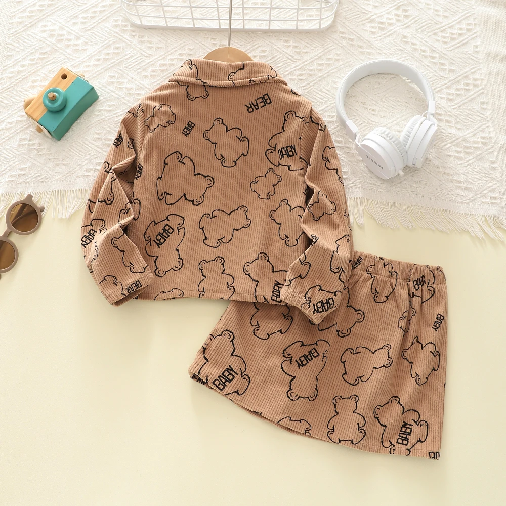 Humor Bear Kinderanzug, neue Herbstmode, Cordjacke mit Bärenmotiv, A-Linien-Schnitt, Hip-Hop-Kleidung, 2-teiliges Mädchen-Kleidungsset – Detail 3
