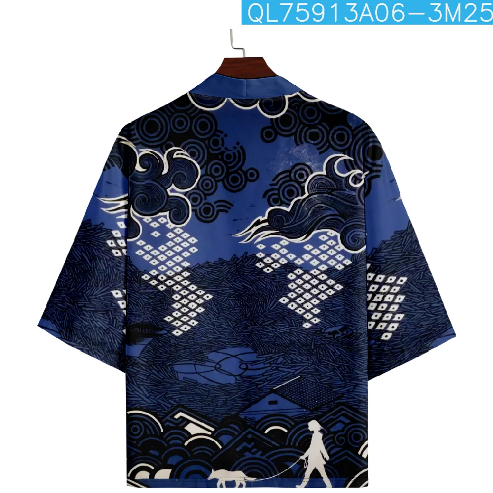 Ropa de calle con estampado samurái japonés para hombres, cárdigan tradicional Haori, camisas de gran tamaño, Kimono, Cosplay, Yukata, ropa asiática