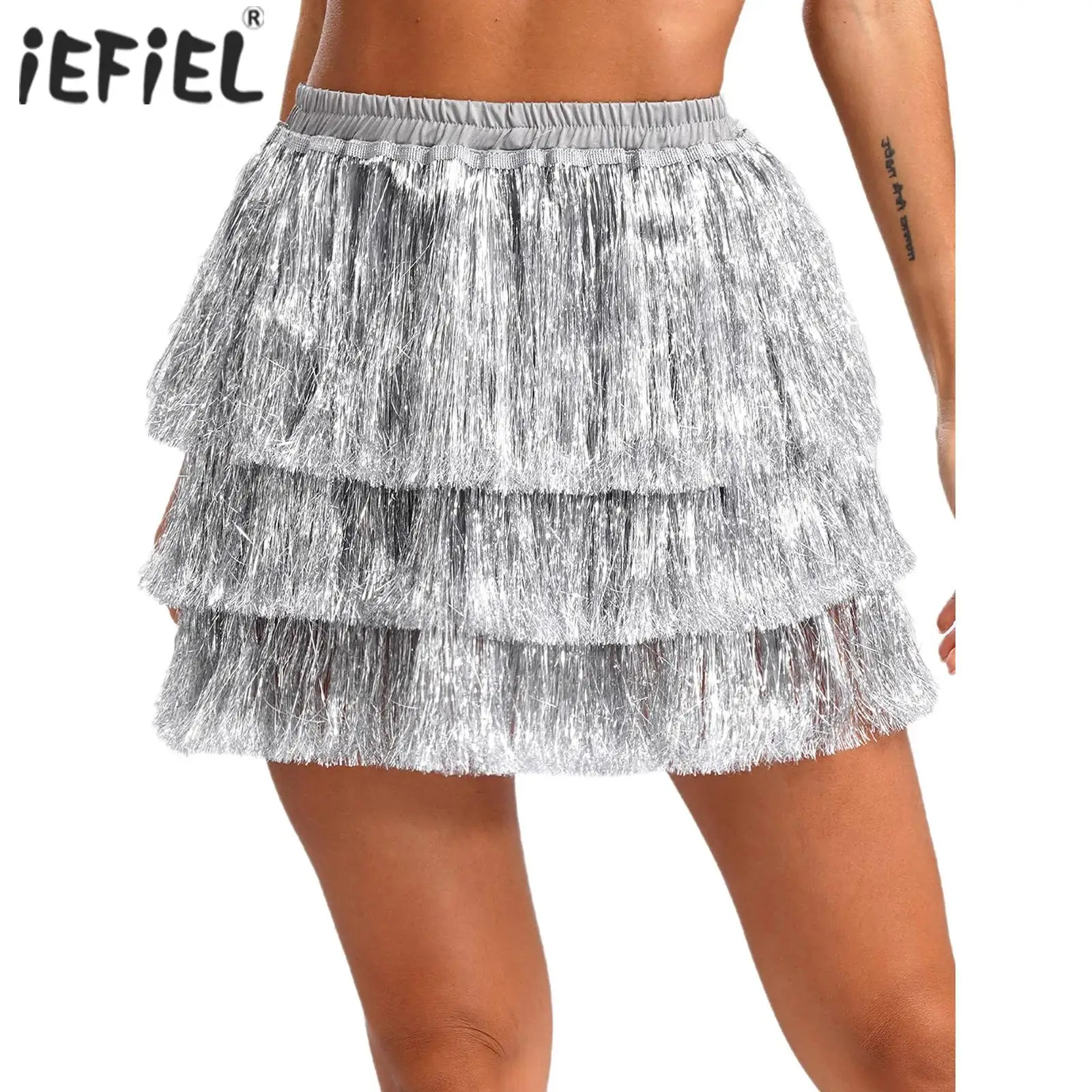 Women Hot Glitter Fringe Tassels Skirt for Belly Dancing Halloween Nostalgia Themed Party Nightclub Dance Performance Costume