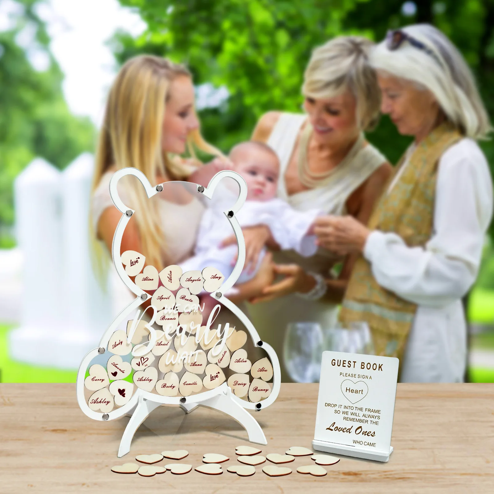 Bear-Shaped Wedding Wooden Sign-In Table Decor for Outdoor Weddings Rustic Party Message Board Reception Desktop Display Stand
