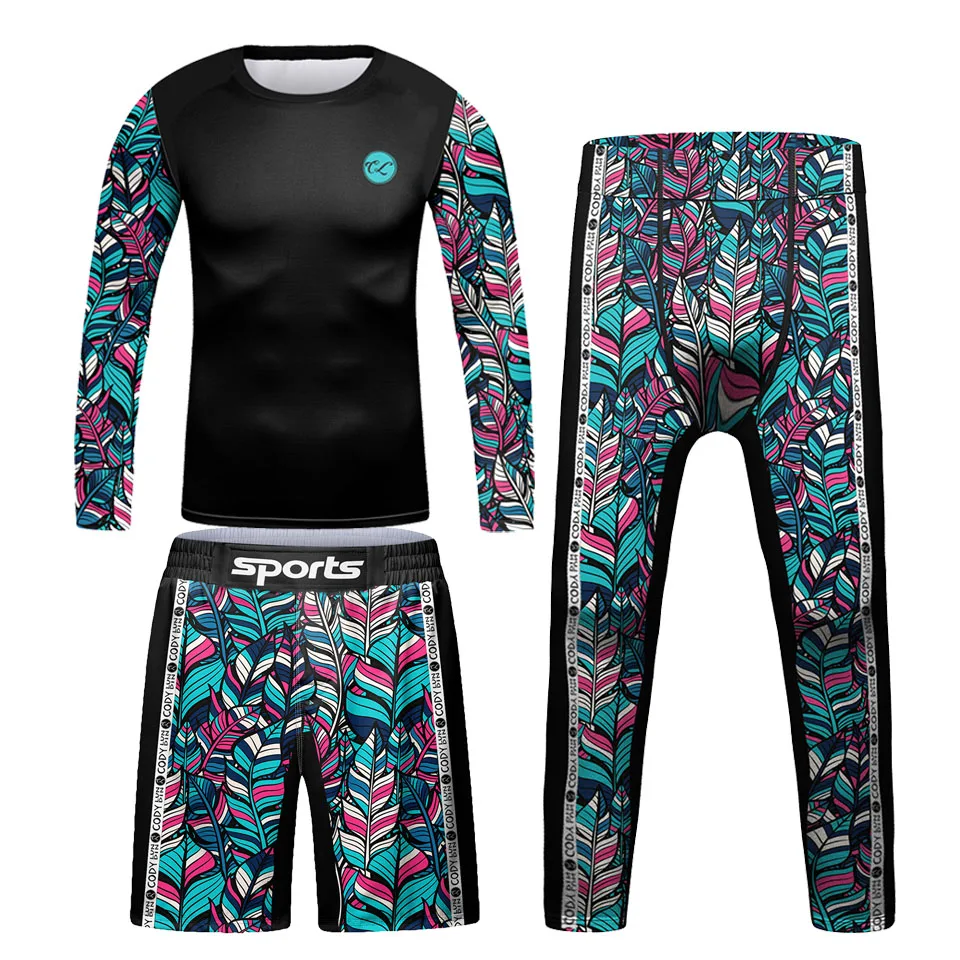 New Kids 4PCS  Sport Suit Rashguard MMA Compression T-Shirt+Pant  Jiu Jusit Muay Thai Shorts Children Bjj Boxing Running Jerseys