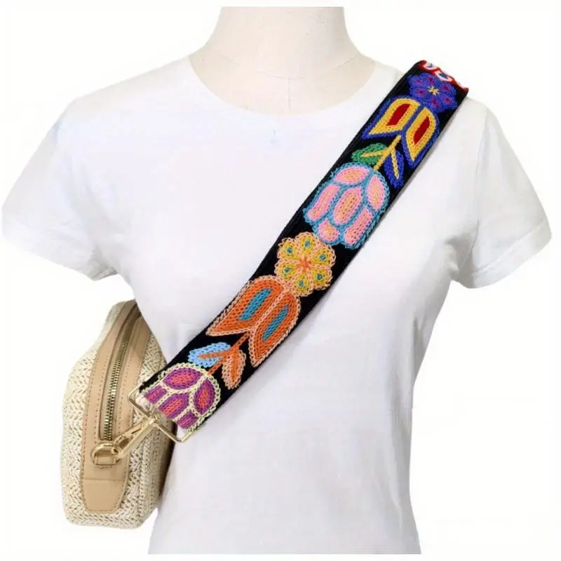 1pc Adjustable Crochet Flower Guitar Strap Vibrant Colorful Handcrafted Crossbody Shoulder Purse Accessory for Handbags
