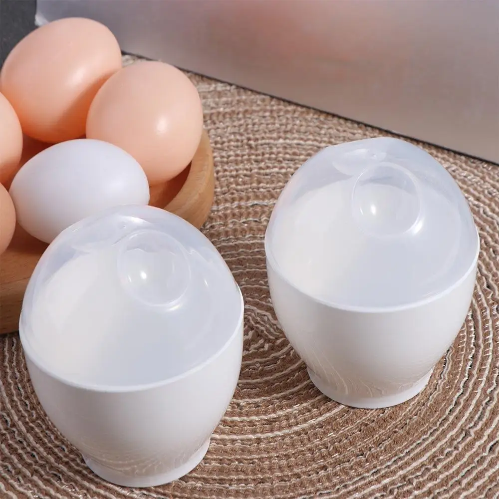 2pcs Household Visible Lid Steamed Egg Cup Heat Safe Plastic Microwave Egg Cooker White Ergonomics Design Egg Boiler Breakfast