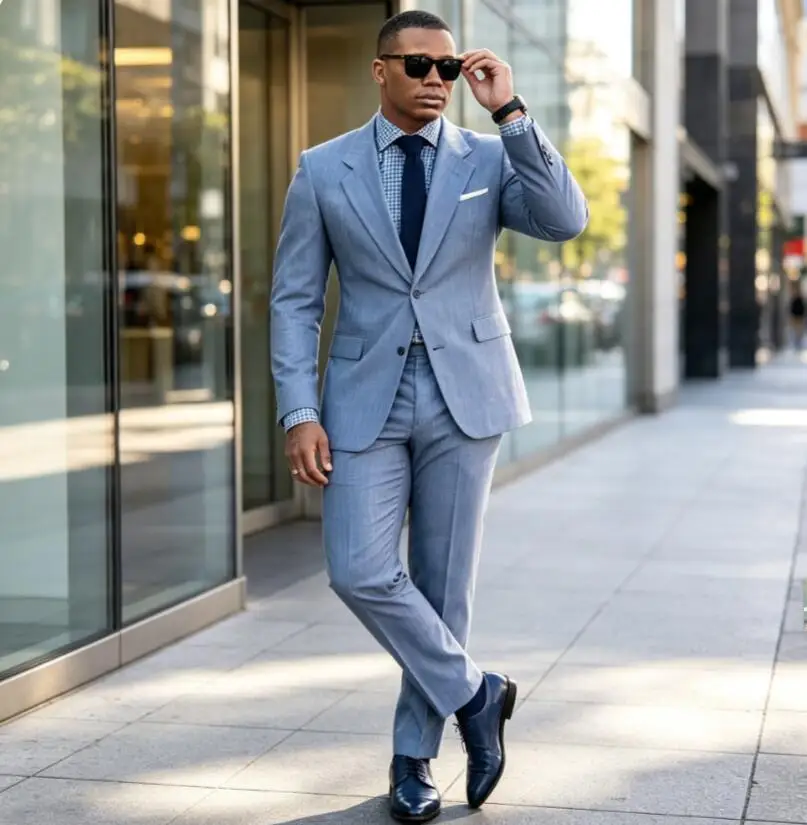 New Blazer Men Blue Suits 2026 Business Wedding Prom Smart Casual Slim Fit Terno Tuxedos Formal 2 Piece Male Suit Costume Homme