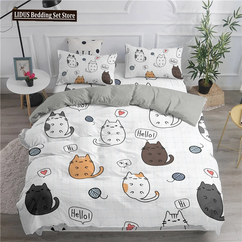 

Cartoon Bedding Set Cute Cats Printed 3D Duvet Cover Set Twin Full Queen King Double Size Pillowcase Bedclothes 2/3pcs For Kids