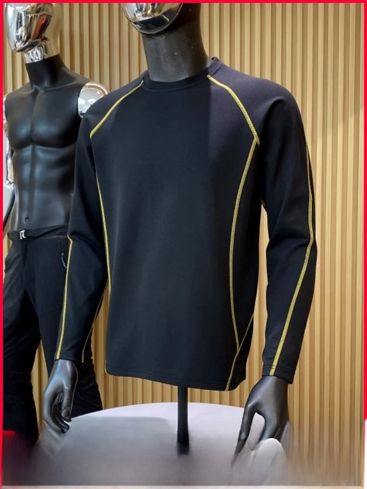 

Outdoor Sports Fce Lined Base Layer T-irt Splicing Design Stand Fit Long Sve round Ne Sweatirt for Men And Women