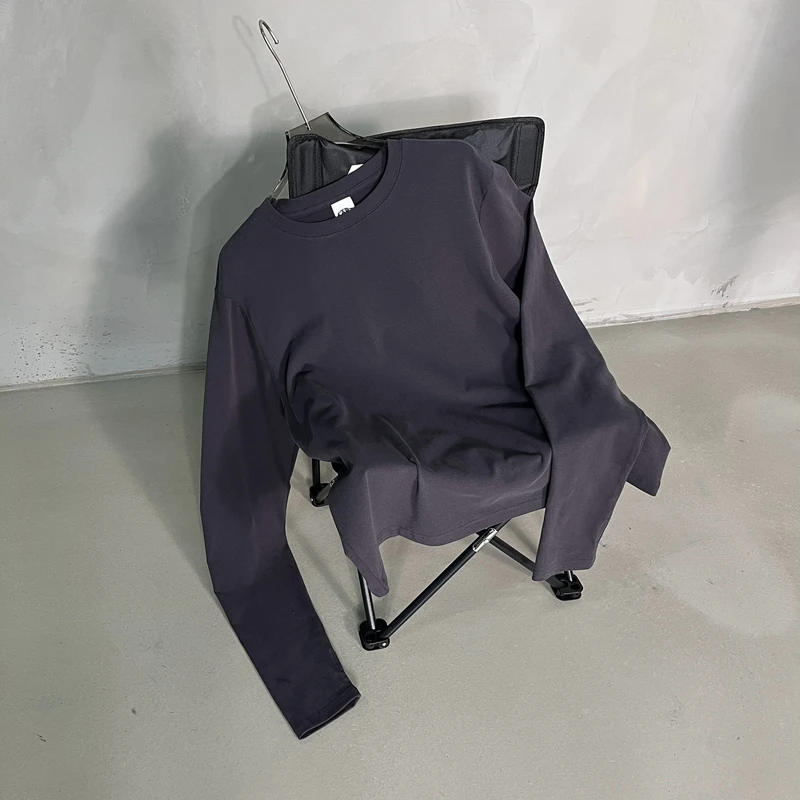 Einfarbiges Weißes Langarm-T-Shirt Hochwertige Baumwolle Rundhals Übergroßes Daumenloch-Oberteil Lässiges Reise-Büro-Basis-T-Shirt Sommer – Detail 10
