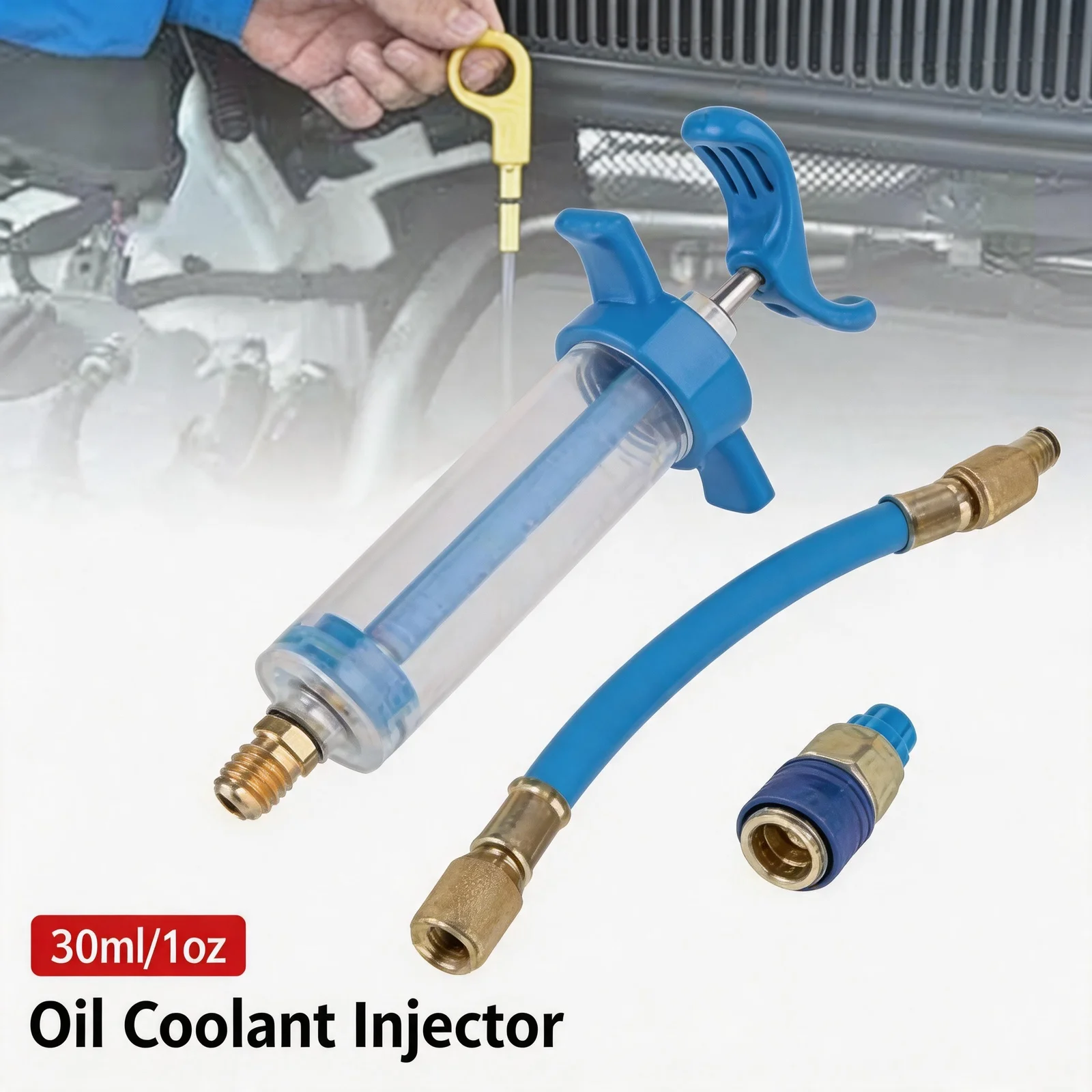 

30ml/1oz Car A/C Oil/Dye Injector Low Side Quick Coupler Adapter 1/4 Inch Automotive Air Conditioning Injection Syringe Tool