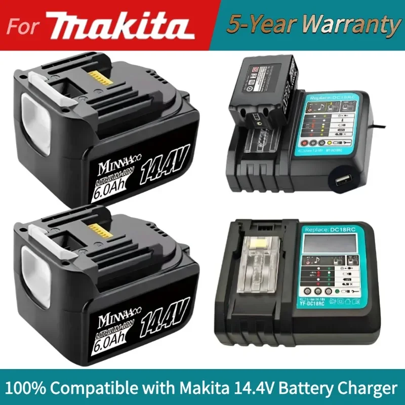 🔋 🏅 14.4 فولت 4/5/6Ah بطارية ليثيوم أيون بديلة لبطارية ماكيتا 14 فولت BL1440 LXT200 BDF340 TD131D مع شاحن LED #1