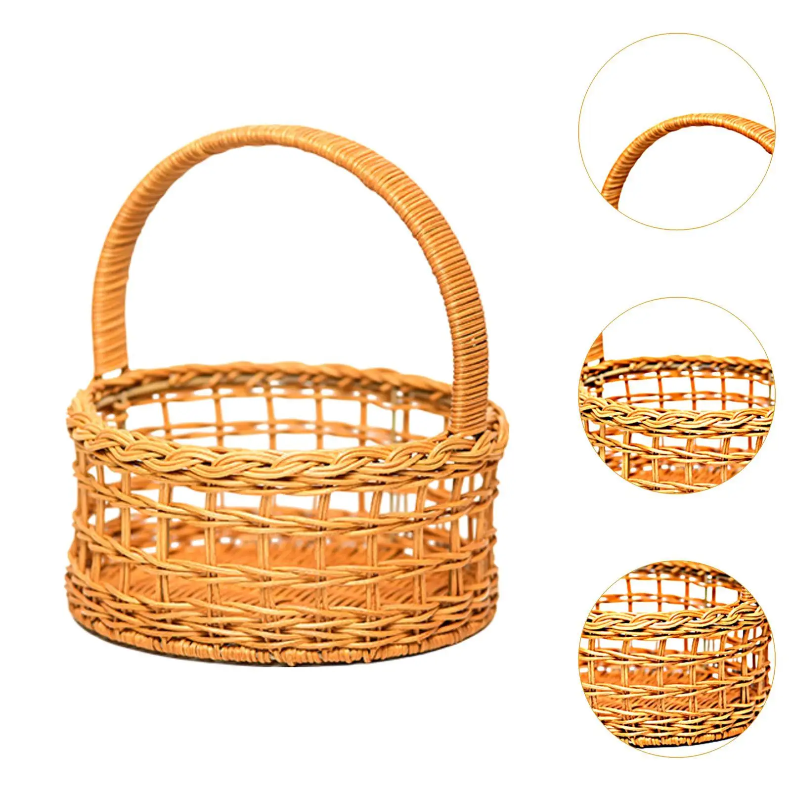 Cestino intrecciato a mano rustico multifunzionale con manico Decorazione domestica Decorazione di nozze per campagna picnic in fattoria all'aperto