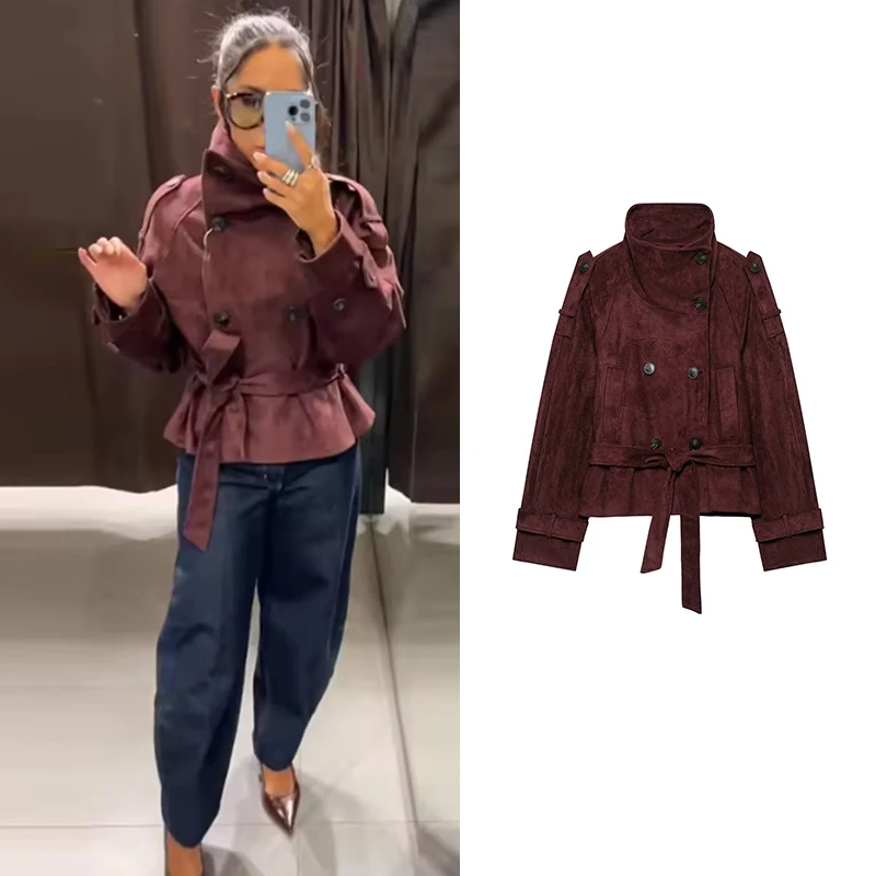 Women's Autumn New Jackets 2026 New Fashion Turtleneck Belt Unique Youth Jackets Women's Chic Fall Travel Street Warm Coats