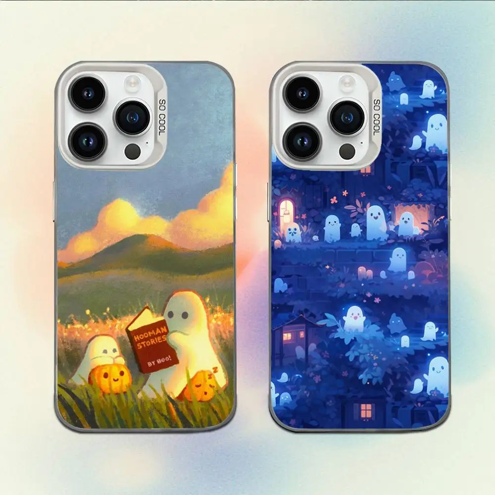 

Oil Painting Cute Ghosts Lovely Phone Case For iPhone 16,15,14,13,12,11,Mini,Pro,E,MAX White Candy Matte Shockproof Cover
