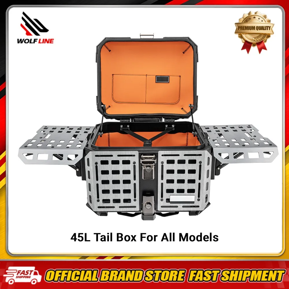 WOLFLINE Universal Motorcycle Top Case, 45L Tail Box, Helmet Luggage Storage,Multi-functional Trunk Tour Storage Carrier Case