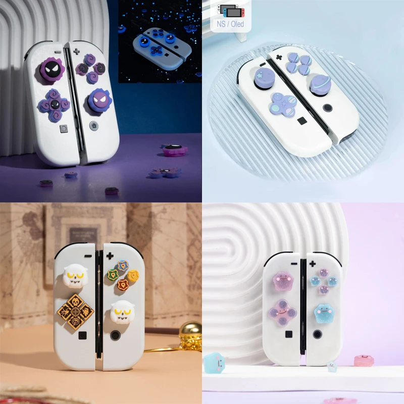 Piękny silikonowy miękki D-pad z krzyżykowym przyciskiem naklejka na klawisze skórzane etui do przełącznika Nintendo Oled Joy-con uchwyt na kciuki