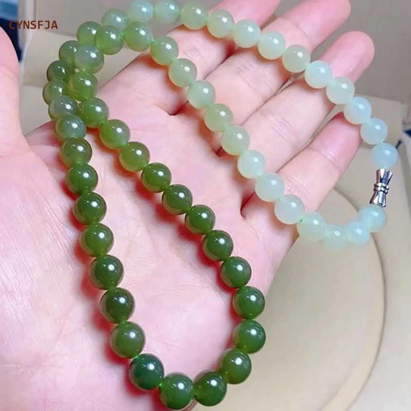 CYNSFJA Real Rare Certified Natural Jade Necklaces Women Amulets Nephrite Bead Jade Necklace High Quality Elegant Birthday Gifts