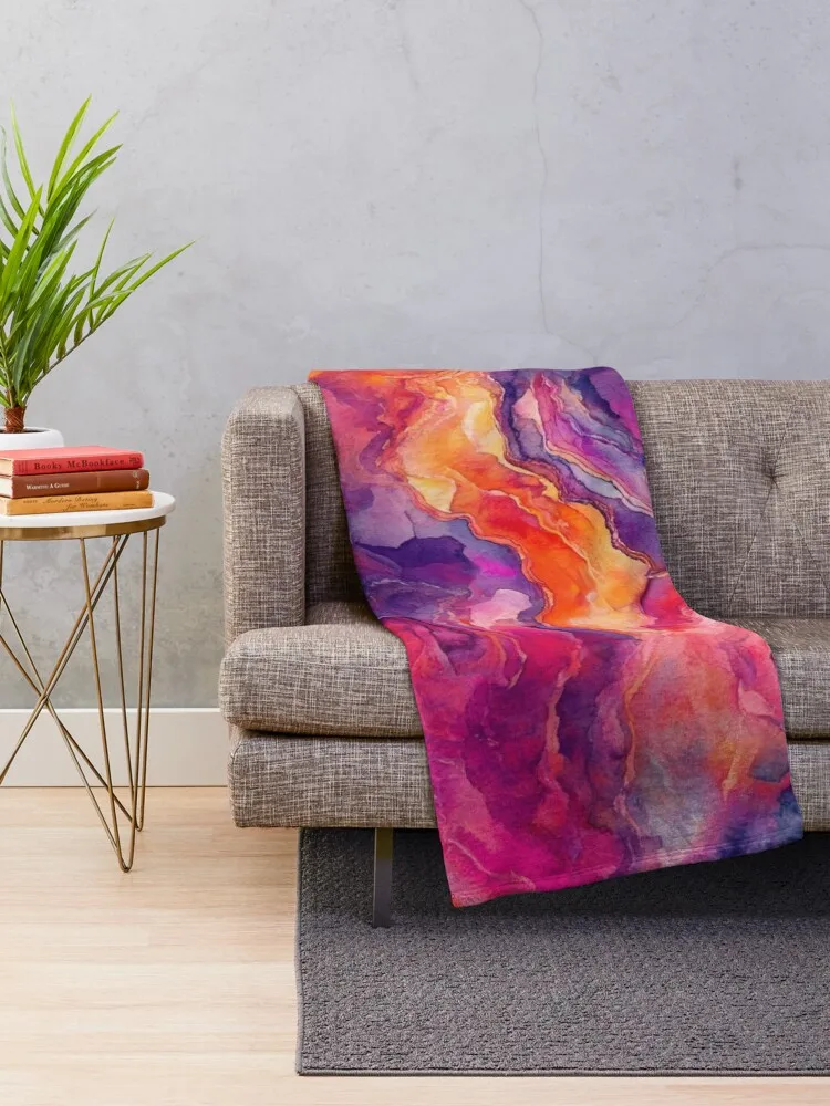 Purple and Orange Black Fire Opal Gemstone, Marble Abstract Tie Dye Throw Blanket halloween for sofa Blankets